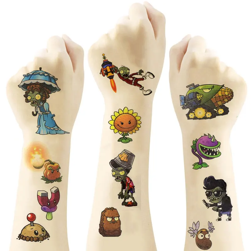 9 Sheets Plant Vs Zombies Waterproof Temporary Tattoo Sticker Party Supplies tattoo sticker temporary tattoo sticker
