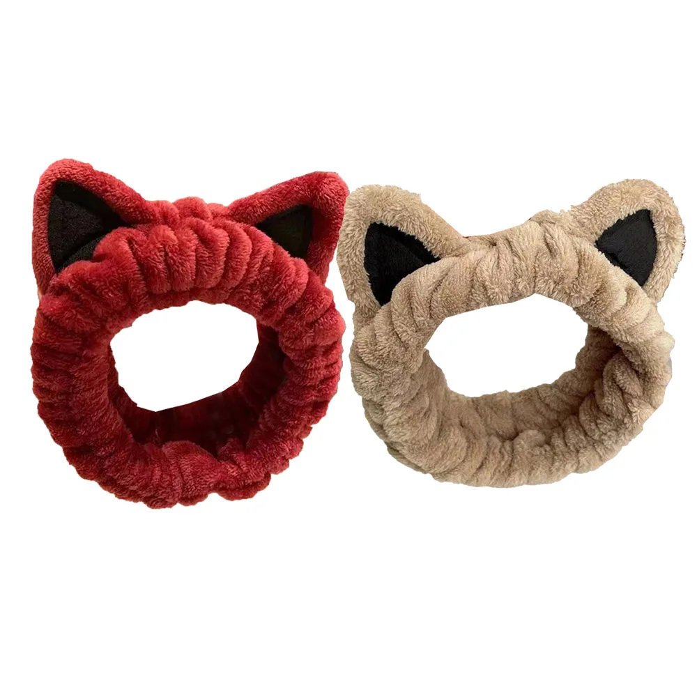 

Cartoon Cat Ears Plush Headband Coral Fleece Headbands Animal Ears Hairband Women Face Wash Make Up Non-slip Turban Head Wrap