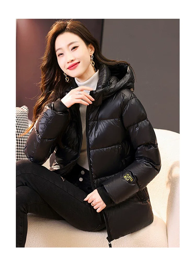 Casual Down Coats Women Korean Fashion Cotton Padded Jacket Female Autumn Winter Tweed Streetwear Long Sleeve Warm Solid Parkas