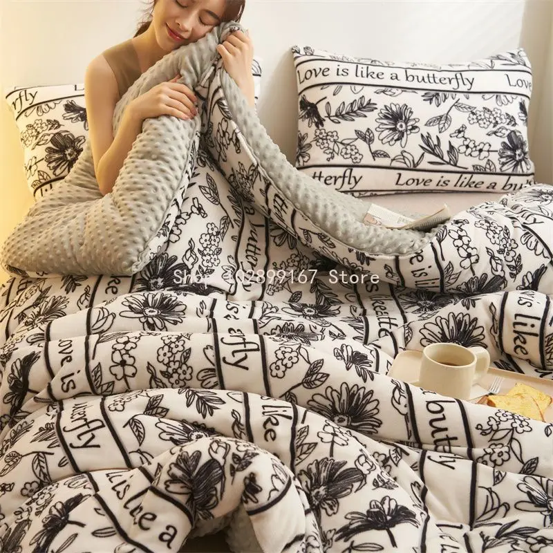 SuperWarmSnowVelvetQuiltWinterLuxuryQuiltDoubleSidedFleece