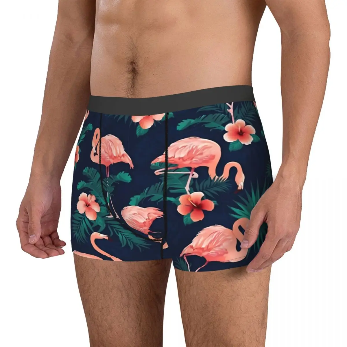 Flamingo Hibiscus Tropical Leaves Man's Boxer Briefs Underpants Highly Breathable Top Quality Birthday Gifts 3