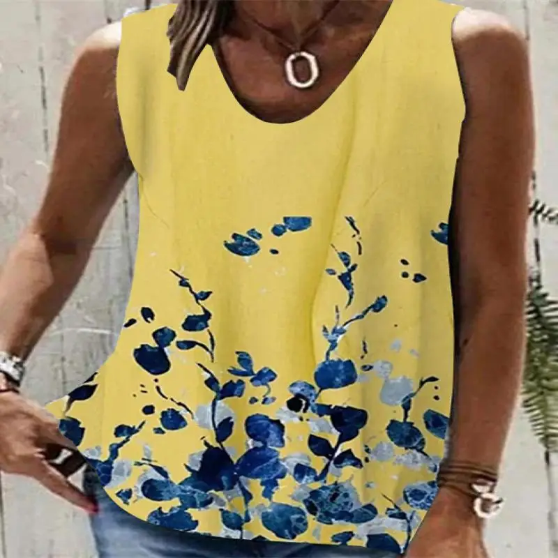 

Plus Size Women Sleeveless V-neck Floral Printed Graphic Solid Top