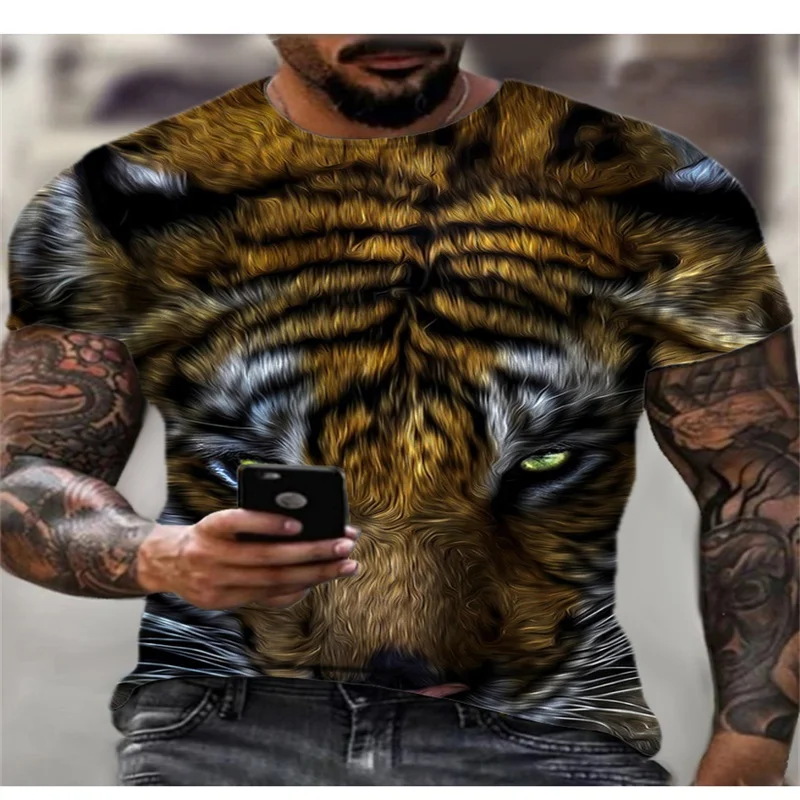 

2024 new summer round neck digital print pattern men's short sleeved fitness casual T-shirt with personalized fashion trend