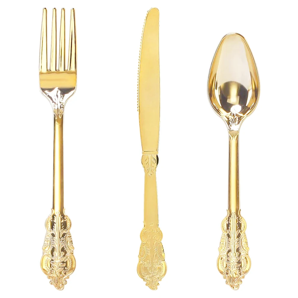 75 Pieces Gold Plastic Silverware- Disposable Flatware -Heavyweight Plastic Cutlery- Includes 25 Forks, 25 Spoons, Knives