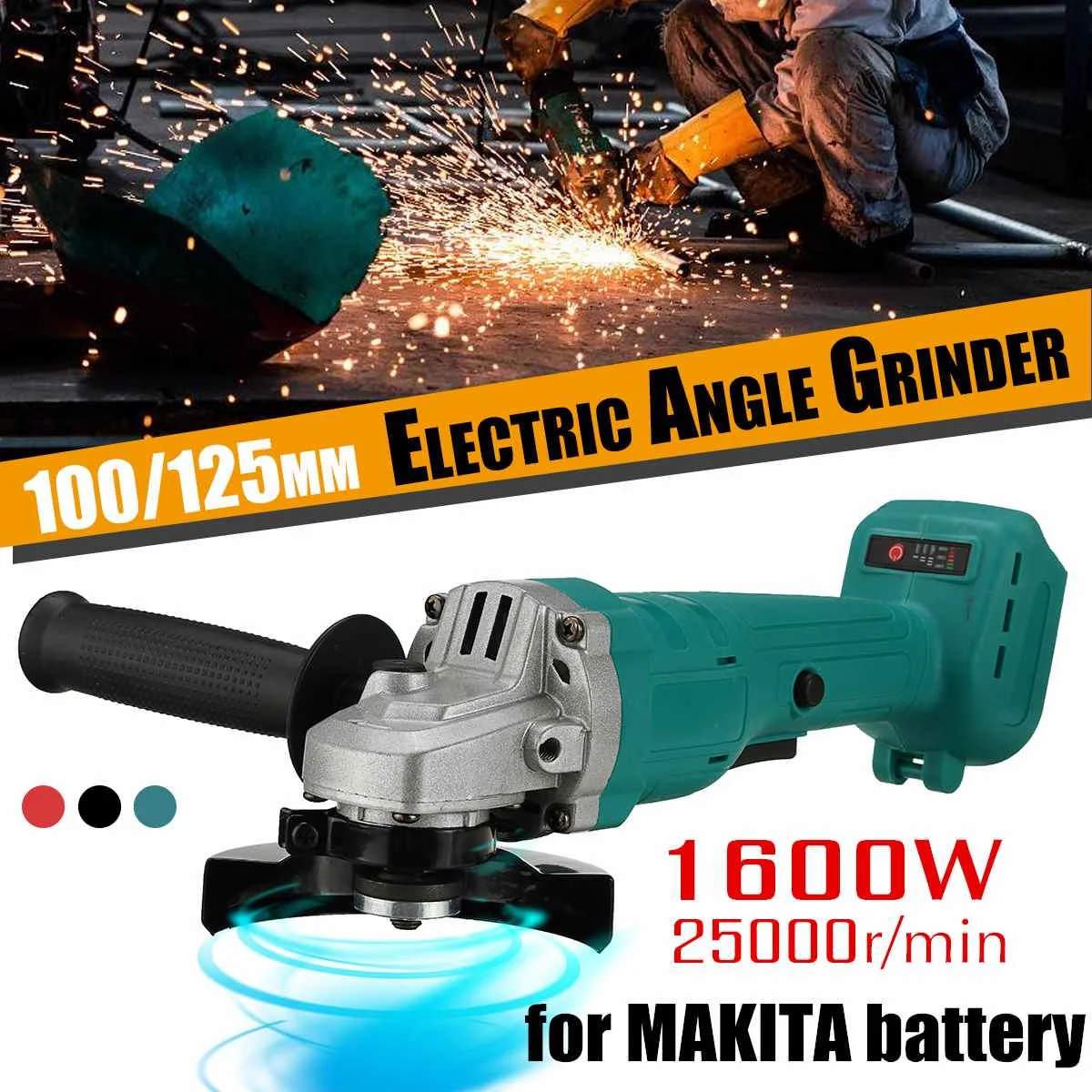 

25000RPM 1600W Brushless Cordless Electric Angle Grinder 100mm 125mm Variable Speed Grinder Machine For Makita 18V Battery