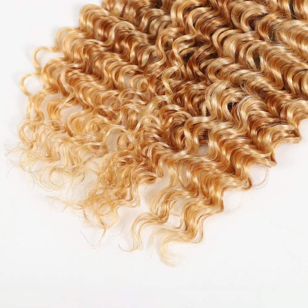 P27/613 Deep Wave Bundles Human Hair Unprocessed Brazilian Virgin Weave Hair 100% Human Hair Extensions Honey Blonde 3 Bundles 6