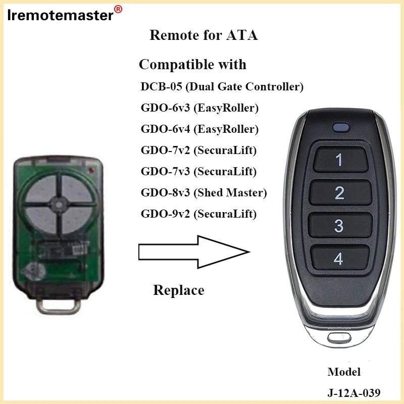 For ATA PTX5 v1/v2 Garage Door Remote Control 433.92MHz Rolling Code GDO 11v1/6v3/6v4/7v2/7v3/8v3/9v2/9v3 Transmitter Openers