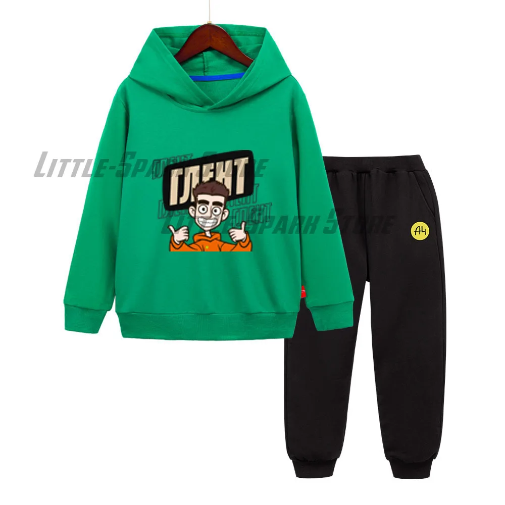 Children Hoodies Merch A4 ГЛЕНТ Blue Hooded sweatshirts Pants Suit Cotton Kids clothing Tops Boy Girl Hoodies Pullover 2