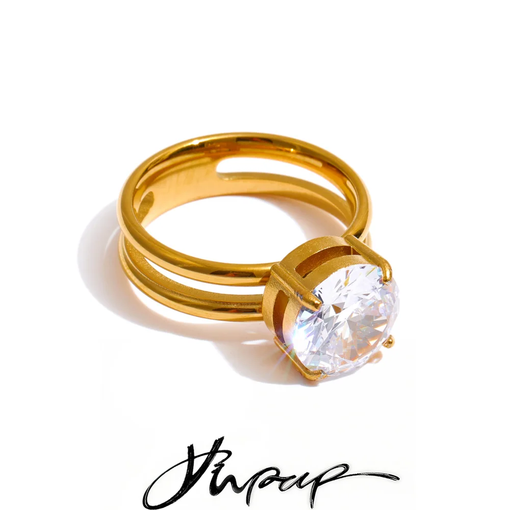 Yhpup 18K Gold PVD Plated Engagement Ring