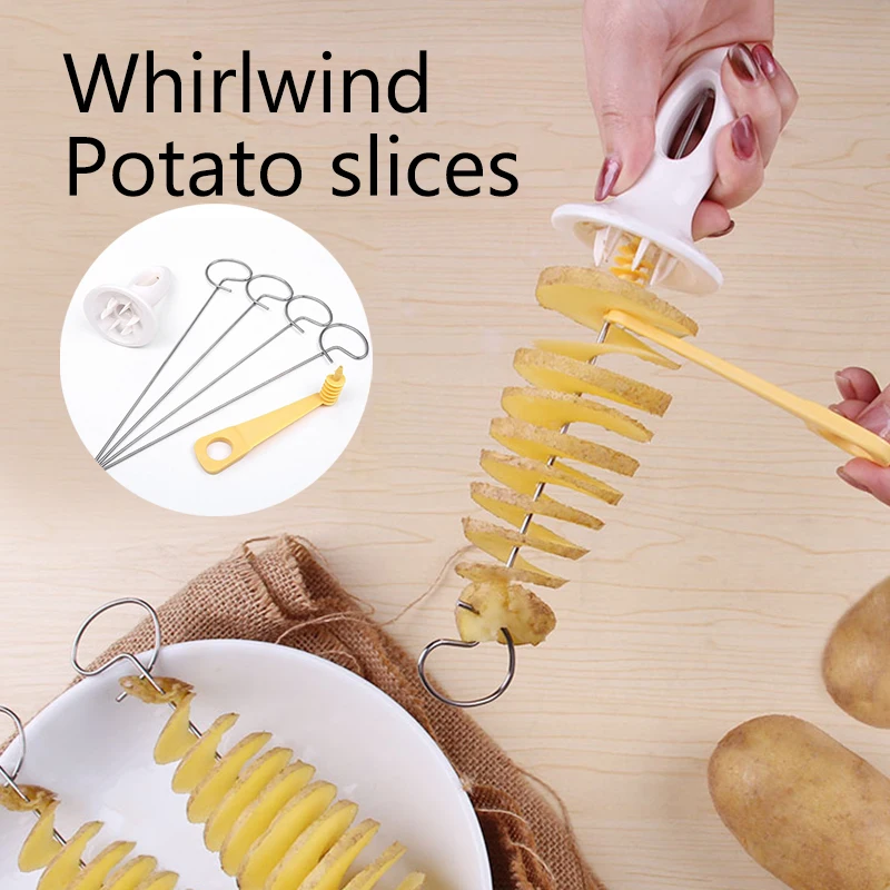 Rotate Potato Slicer Stainless Steel Plastic Twisted Spiral Potato Slice Cutter Whirlwind DIY Manual Creative Kitchen Gadgets