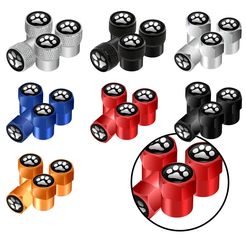 4Pcs Creative Design Paw 3D Animal Dog Cat Bear Foot Prints Footprint Emblem Car Wheel Tire Valve Caps Stem Case Dust Caps Decor