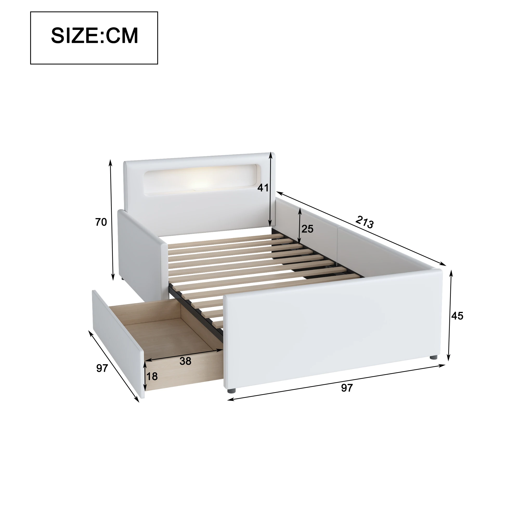 Gepolstertes Kinderbett 90*200 cm, mit Nachtlicht und USB-Ladeanschluss, mit Staufächern, erhöhten Seitenteilen – Detail 13