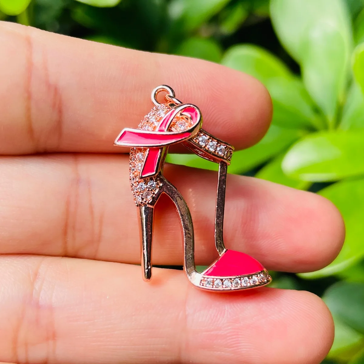 5pcs Pink Ribbon High Heel Shoes Charms Breast Cancer