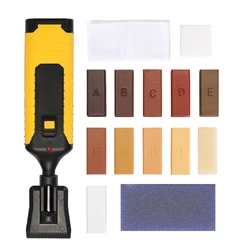 Kit de réparation de sol stratifié ménager, Kit de réparation de planches de bois multifonctions, Kit d'outils de bricolage avec 11 blocs de cire 