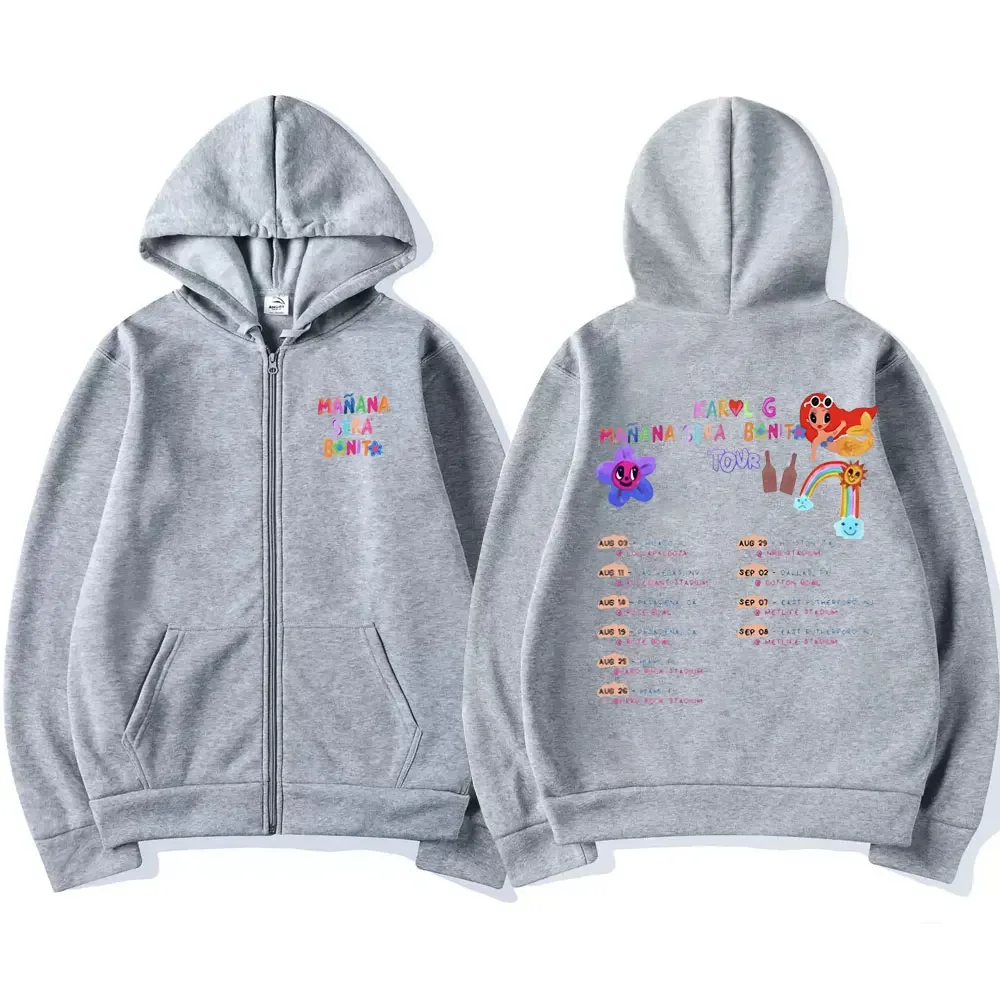 Singer Karol G Heart Mañana Sera Bonito Tour Zipper Hoodie Men Women Hip Hop Oversized Sweatshirt Cartoon Music Zip Up Jacket