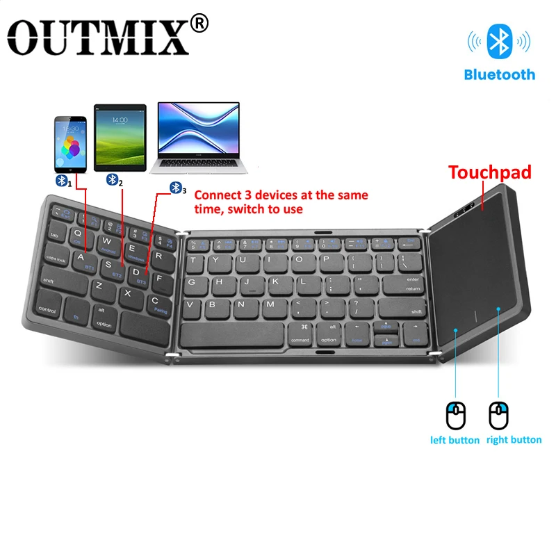 Teclado Dobrável Bluetooth Recarregável Portátil Mini Usb com Fio Teclado com Touchpad Mouse para Android pc Tablet 3-sincronização do Dispositivo
