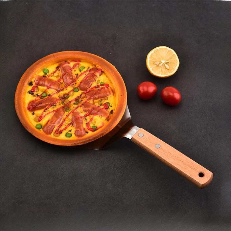 6.5/10/12inch Pizza Shovel Metal Non-Stick Pizza Peel with Wood Handle Cake Lifter Transfer Tray for Homemade Baking Bread