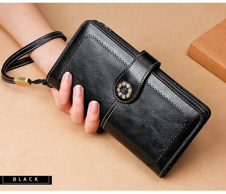 Karten halter Split Leder Brieftasche Frauen RFID lange Damen Kuh Leder Geldbörse große Kapazität weibliche Brieftaschen große Rindsleder Handy tasche – Detail 10