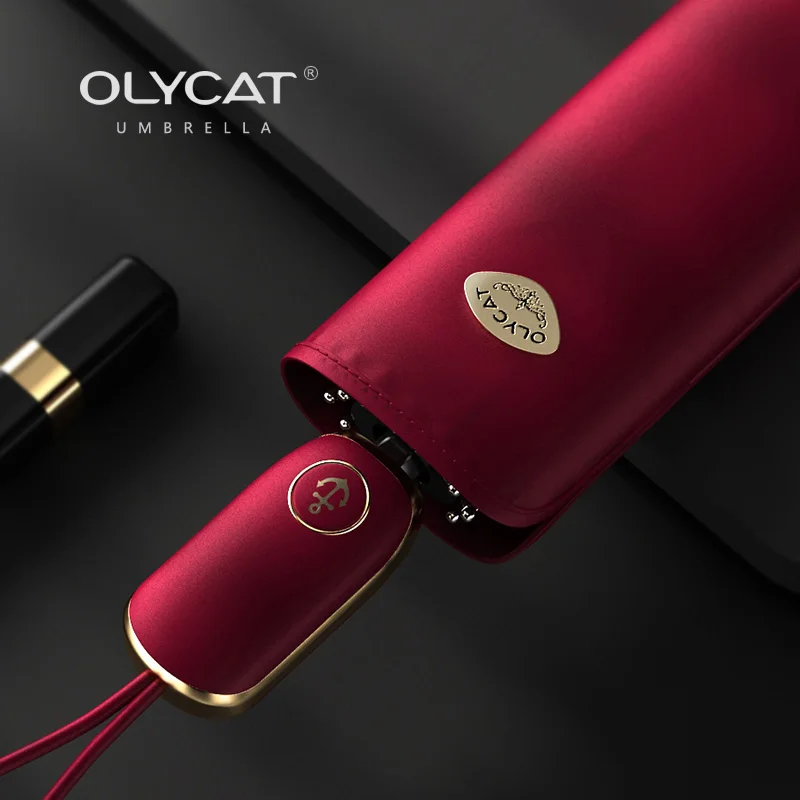 OLYCAT-Flat Handle Red Полностью автоматический зонт для мужчин и женщин, Путешествия, На открытом воздухе, УФ-дождь, Дизайнерский, Милый