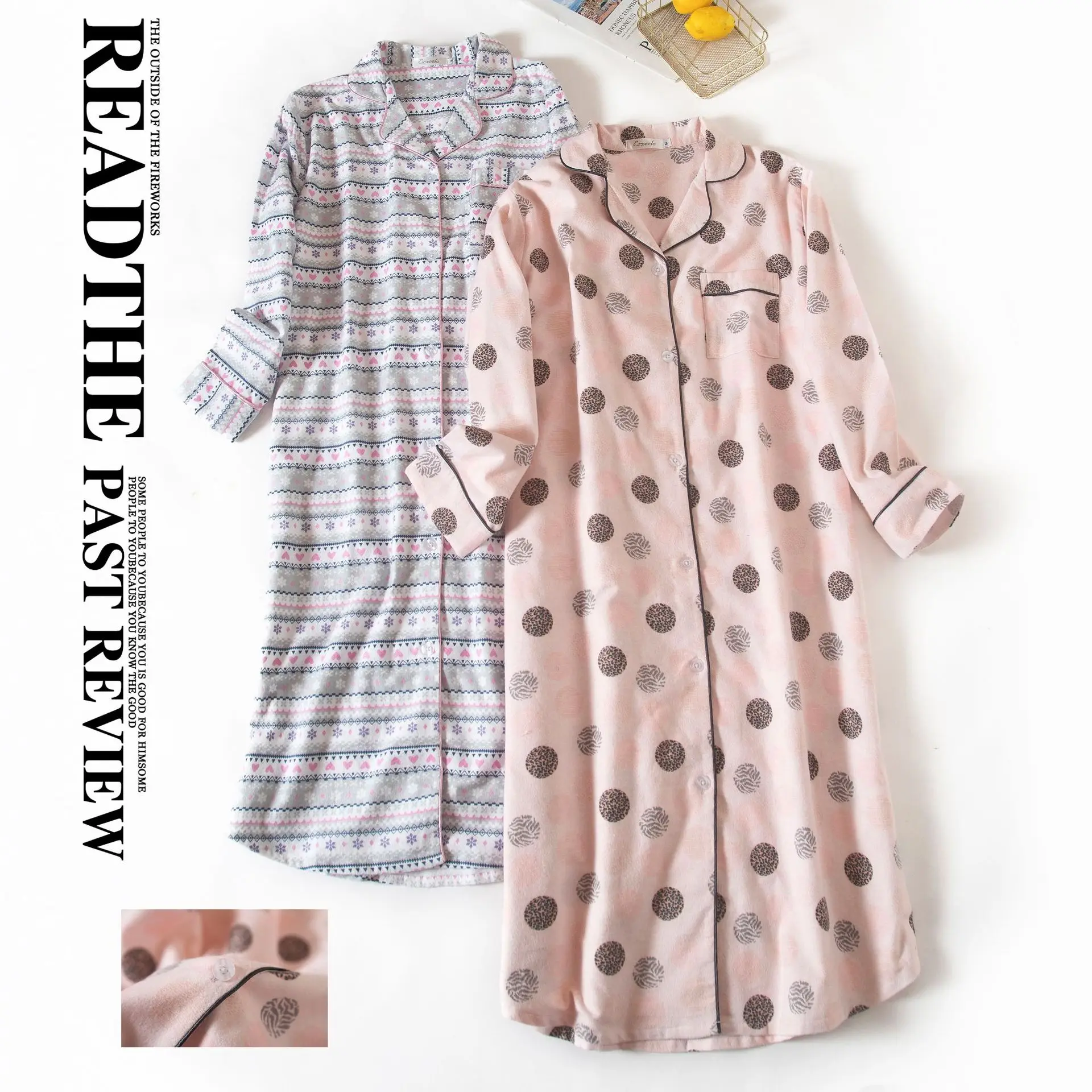 Women's Flannel 100% Cotton Nightgowns Button Down Boyfriend Nightshirt Mid-Long Style Sleepshirt Pajama Dress Casual Nightshirt 2