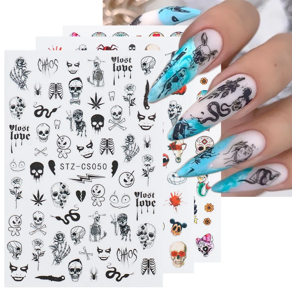 Halloween Christmas 3D Nail Stickers Spooky Skull Pumpkin Nail Art Decals  DIY