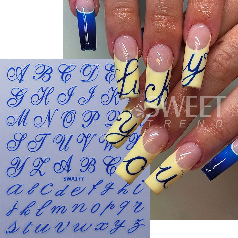 4pcs Gothic Letter Nail Sticker Y2K Cool Design Black Gold Red Blue English Alphabet Adhesive Nail Decal DIY Manicure Decoration