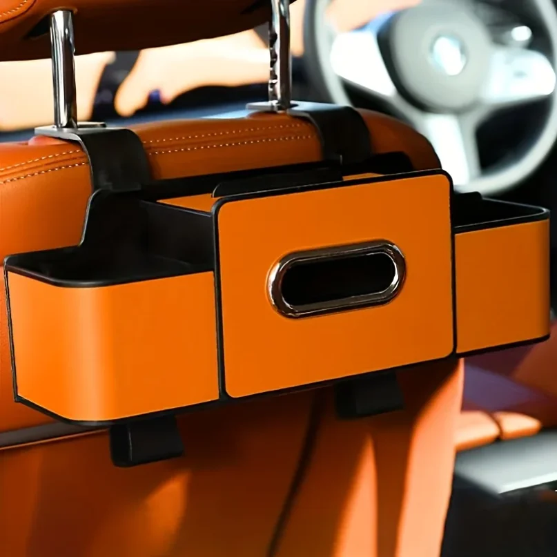 Organizer per Sedile Auto con Scatola in ABS e Porta Fazzoletti Doppio spazio per snack/bevande. Facile da Installare, Resina Durevole per Tutte le Auto. - Image 5