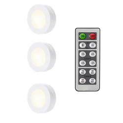 Wireless LED Puck Light with Remote Control - Dimmable Battery - Powered Night Lamp for Under Cabinet, Kitchen, and Closet (3 color)