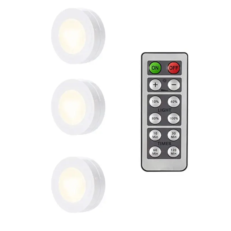 LED Puck Light Wireless Under Cabinet Lights with Remote Control Dimmable Battery Powered Night Lamp for Kitchen Closet Wardrobe - Image 7