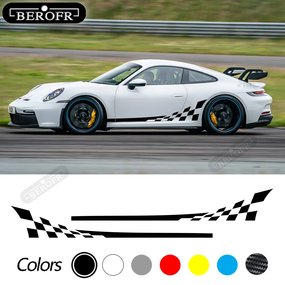

2 шт. для Porsche 911 997 991 992 GT3 RS Turbo Carrera, стиль гоночного флага, наклейки на дверь и боковые полосы, наклейки, аксессуары