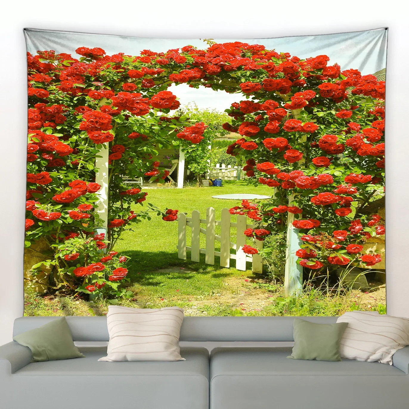 

Spring Garden Landscape Tapestry Fence Nature Flowers Plants Tapestry Modern Home Living Room Courtyard Decor Wall Hanging