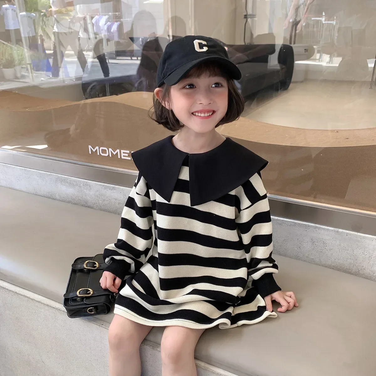 Spring Girls Long Sleeve Striped Dress Kids Cotton Dresses