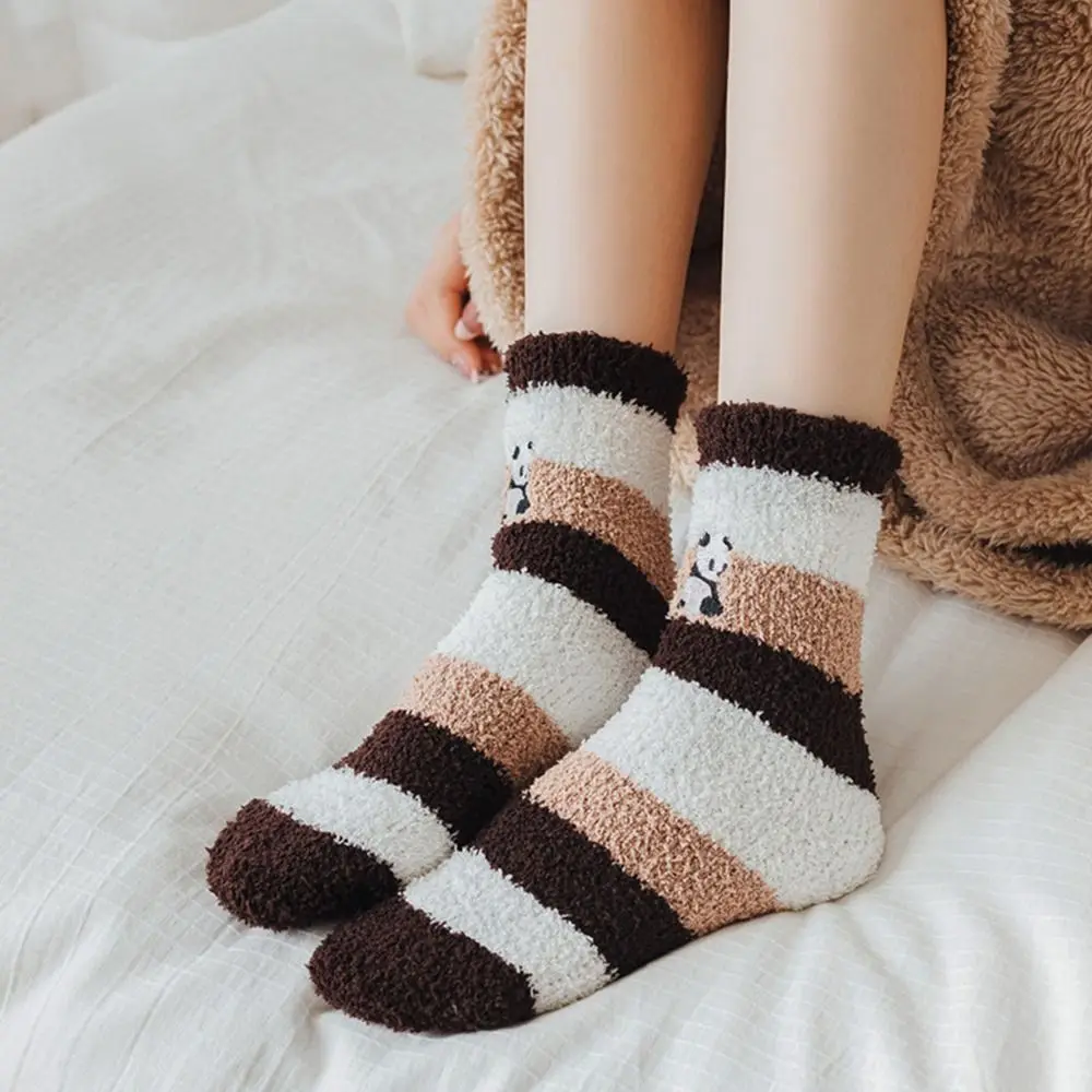 Lady Panda Embroidery Harajuku Style Indoor Thermal Socks Floor Socks Home Sleeping Socks Women Socks Autumn Winter Socks