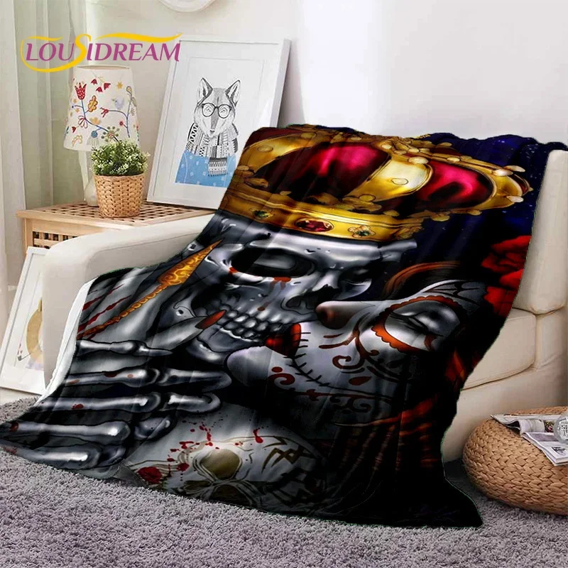 Skull Dead Girl 3D Gothic Horror Female Rose Soft Flannel Blanket Throw Blanket Comfortable Blanket for Picnic Beds Home Bedroom