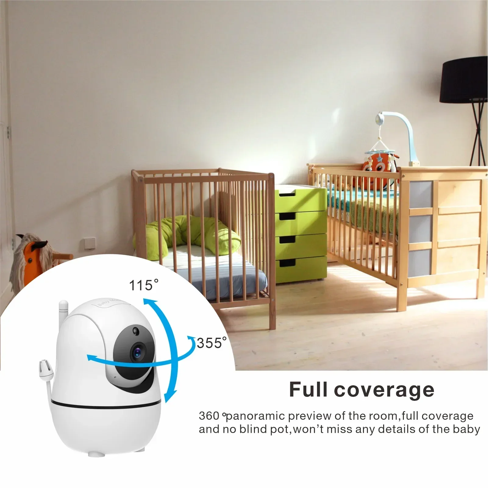 SM50 Baby Monitor 5 inch HD Rotating Baby Monitor Wireless Shaking Head Camera Night Vision Intercom Lullaby Safety