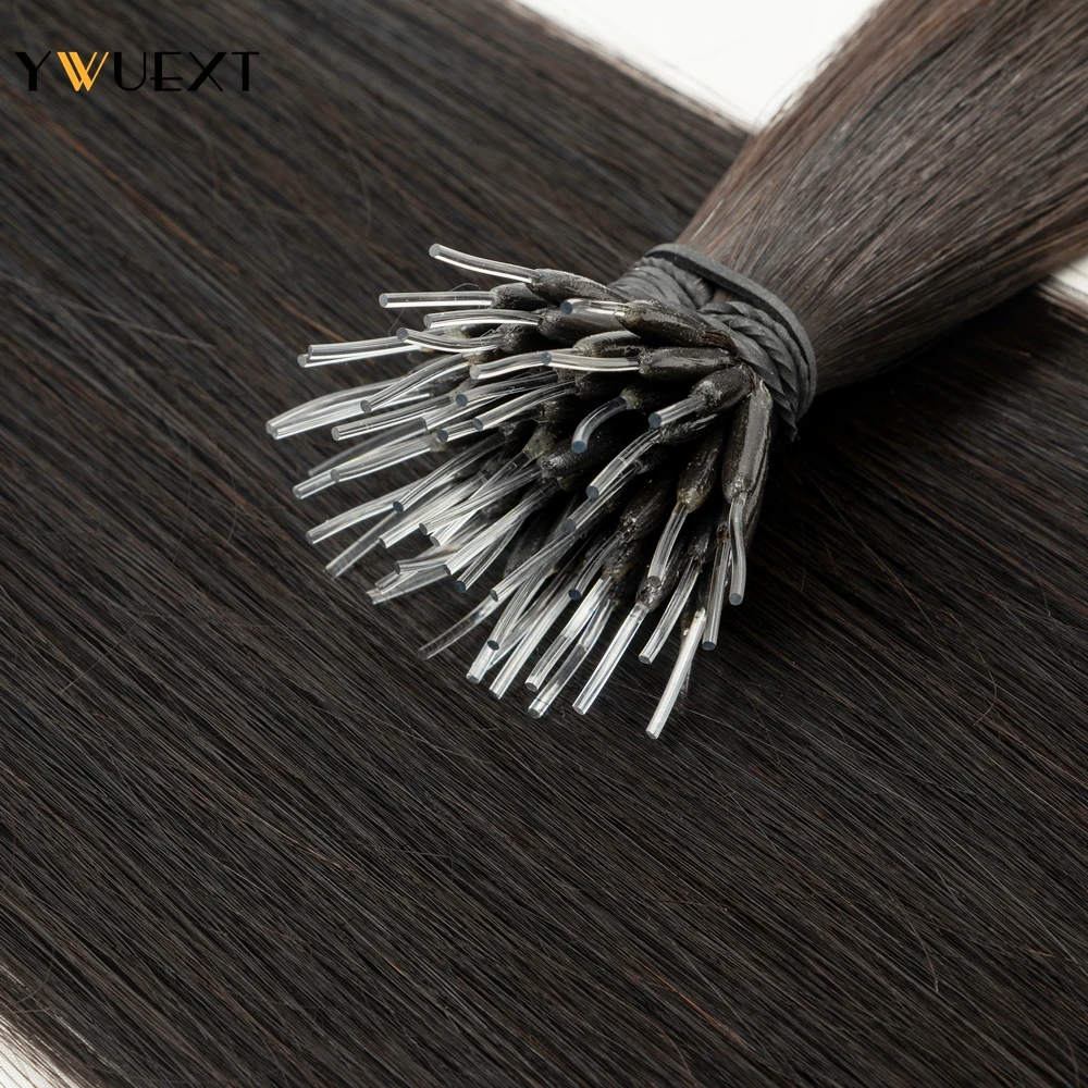YWUEXT Flexible F Tip Hair Extensions 16''- 24'' Natural Invisible Nano Ring Hair Microlink Human 1g/s Micro Beads