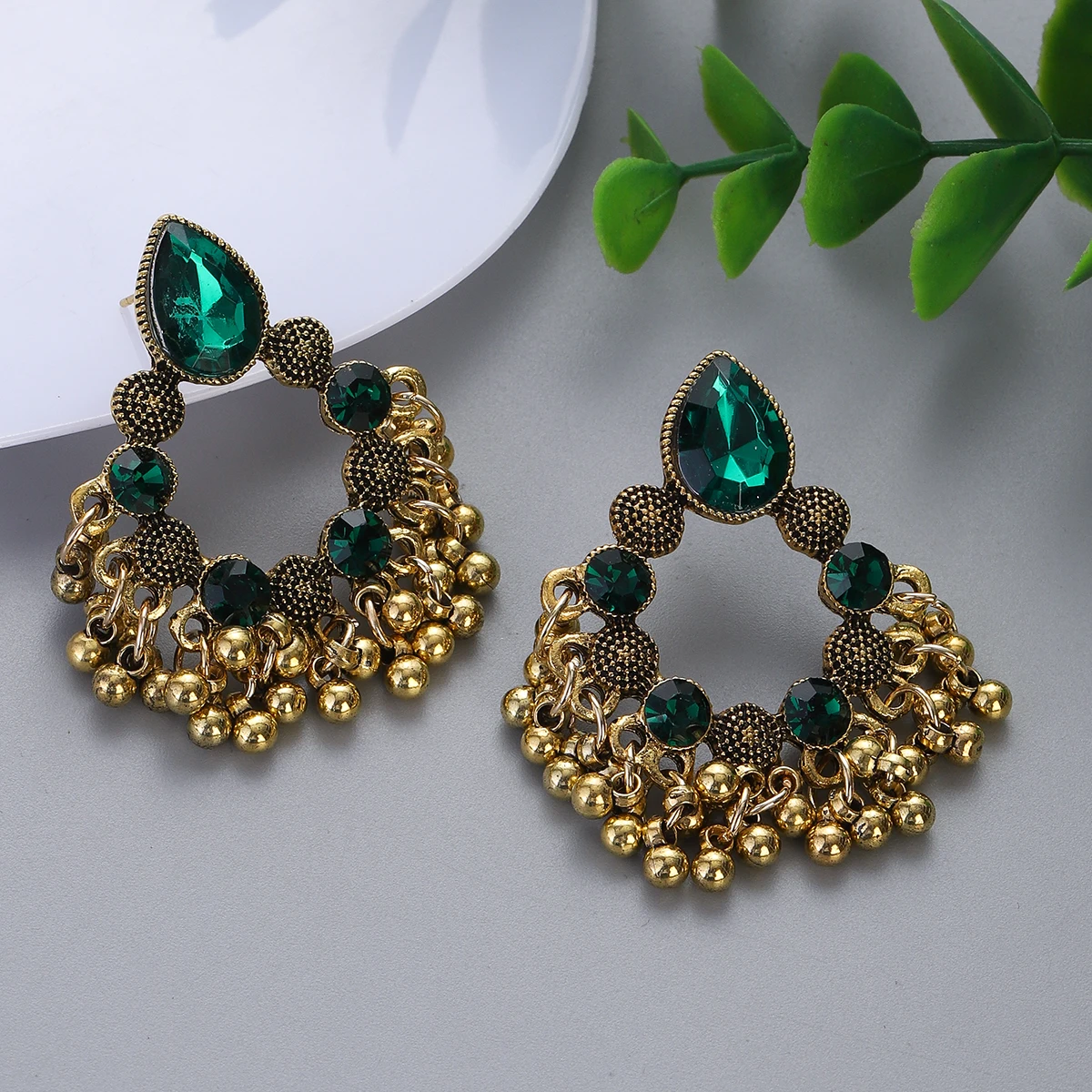 Boucles d'oreilles Vintage Vertes en Argent