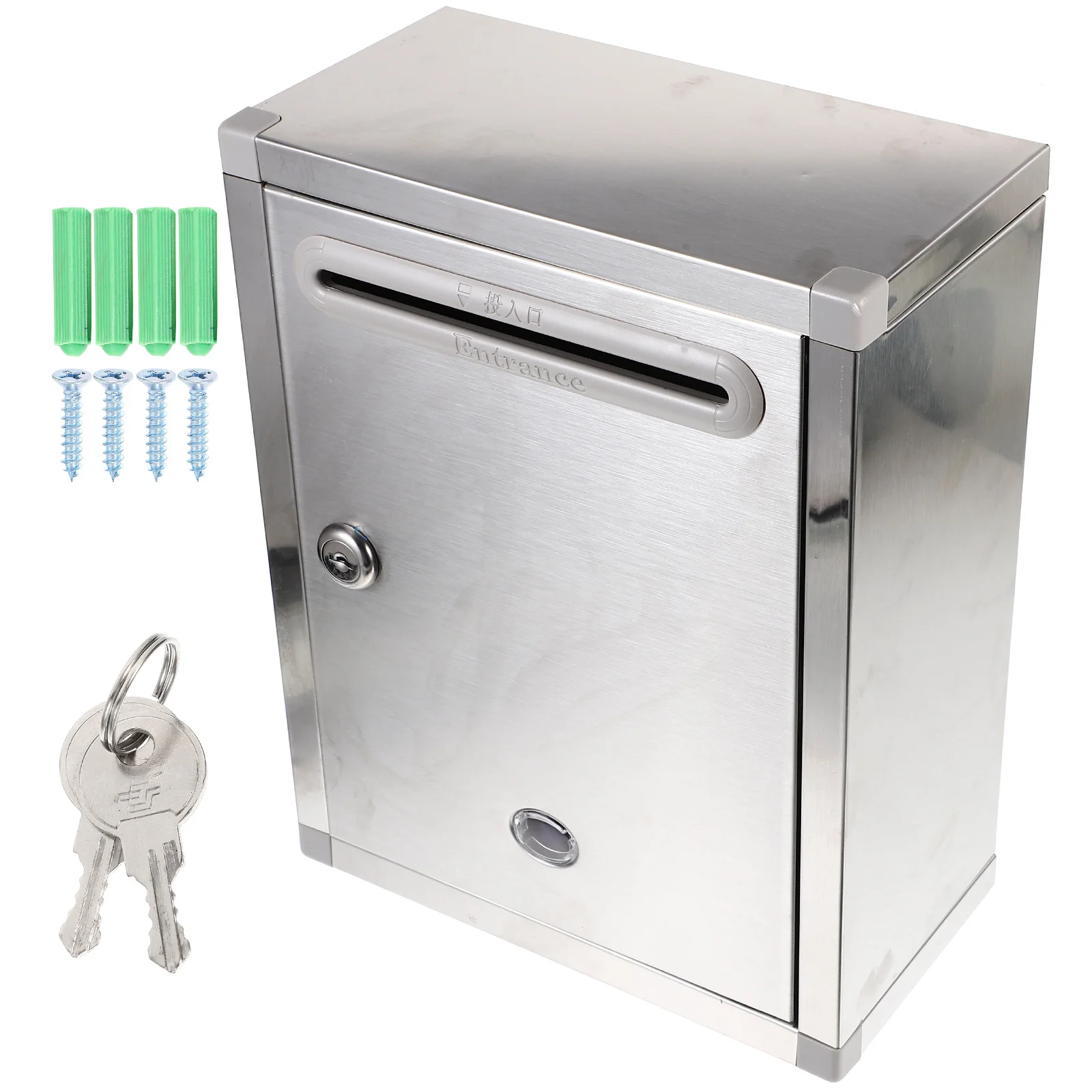 Letter Mailbox Wall Mounted Rust-proof Outdoor Old Fashioned Silver Stainless Steel Office