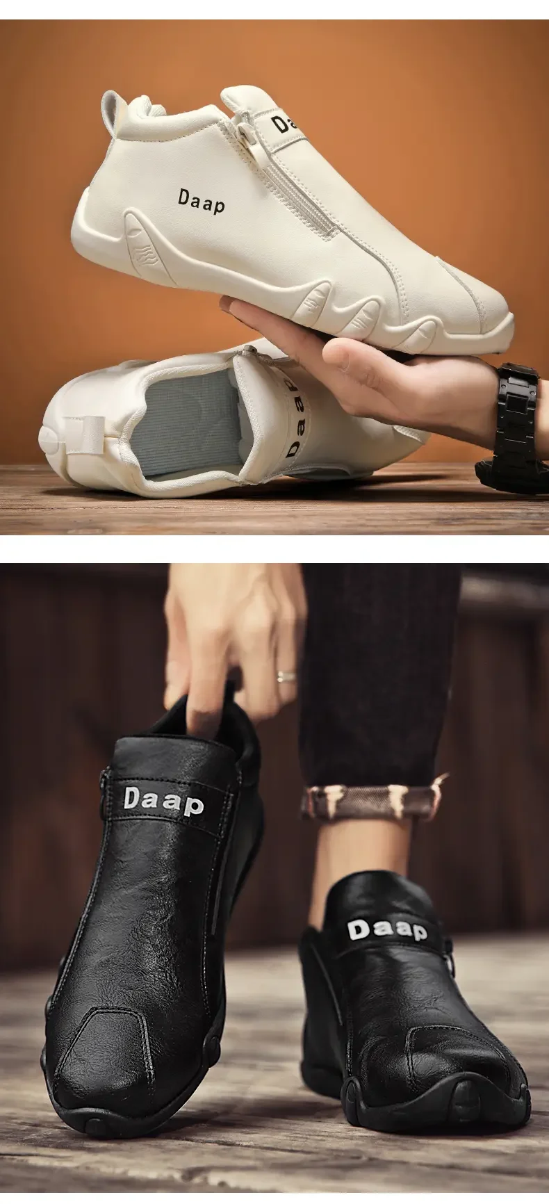 Men's Casual Sports Leather Shoes Warm Waterproof Non-slip_voghion.com