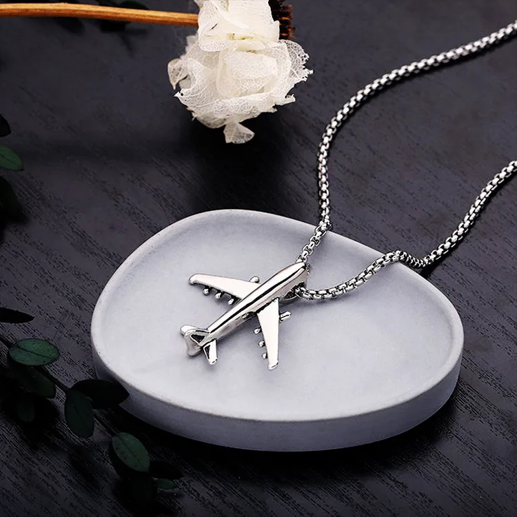 Collana Aereo In Acciaio Inox Placcato Oro 18K - Ciondolo Elicottero Con Catena Per Donna, Regalo In Sacchetto Di Velluto