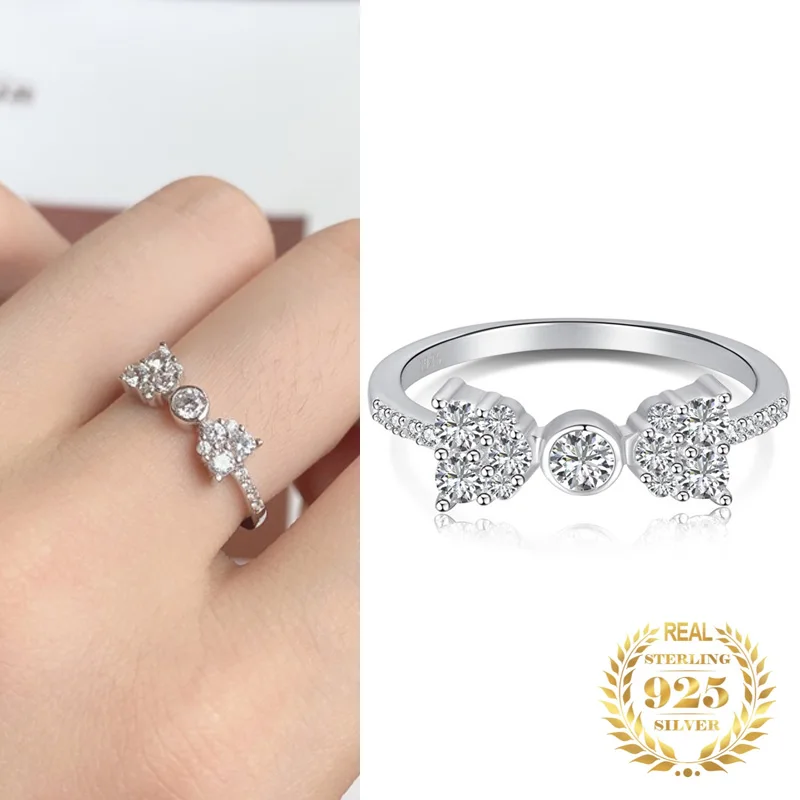 

Korean Elegant Sterling Silver 925 Bows Full Zircon Finger Ring Women Wedding Party Luxury Fine Jewelry White Gold Plated