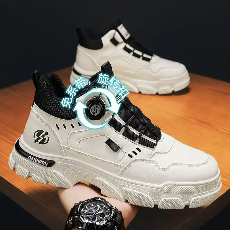 Men's Casual  Boots High-Top Wear-Resistant Sporty Trendy British Style Autumn Winter Anti-Slip Shoes PU Leather - 4