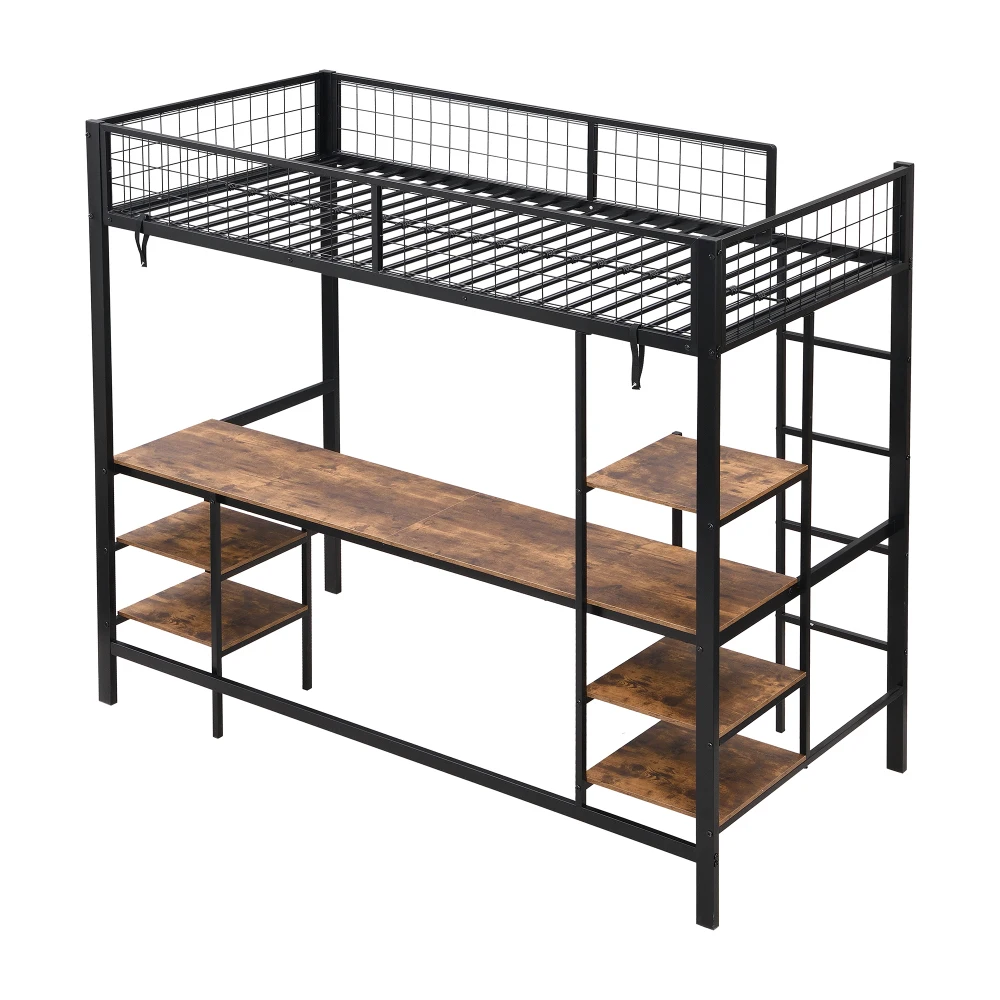 Multifunktionales 90x200cm Robustes Etagenbett aus Eisen und Spanplatte mit Tisch & Regal, 4-stufige Sicherheitsleiter für Kinder und Jugendliche für Zuhause und Wohnheim – Detail 21