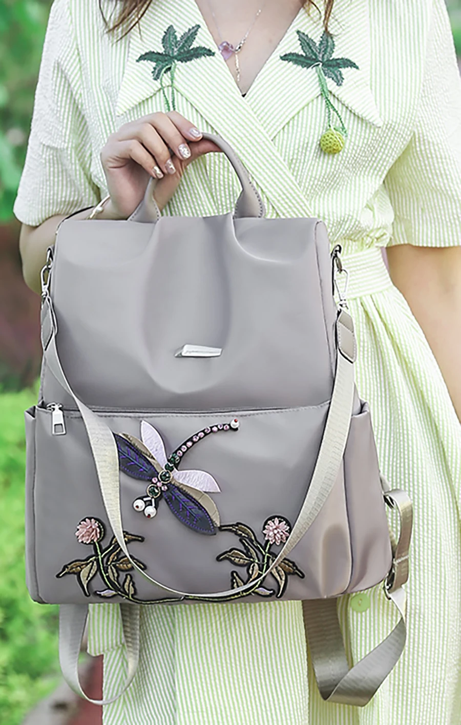 High Quality Oxford Zippered Backpack New With Multifunctional Anti Theft Backpacks Solid Color Dragonfly Animal Design Backpack
