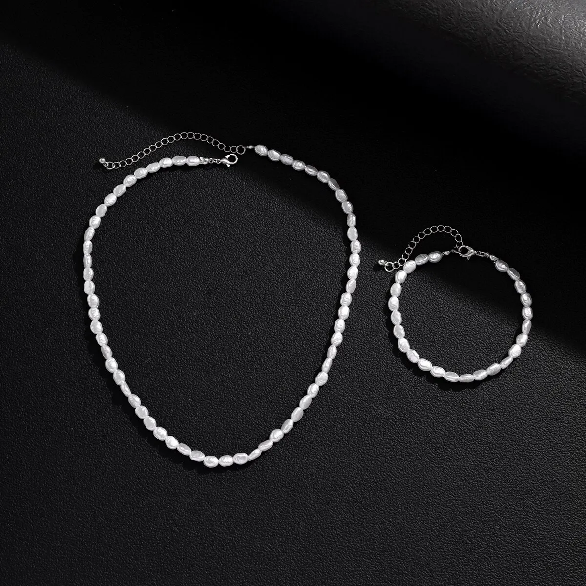 Boho Handmade Imitation-Pearl Chain Necklace Bracelet for Men Trendy Vintage Clavicle Chain on Neck Jewelry Set New Steampunk