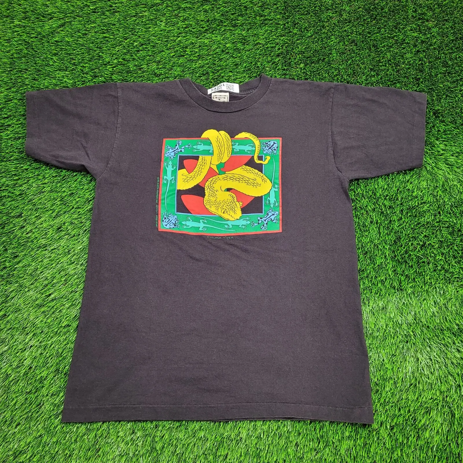 Vintage 1993 Rainforest Rescue Campaign Nature Shirt Large 21X27 Eyelash-Viper Maniche Lunghe