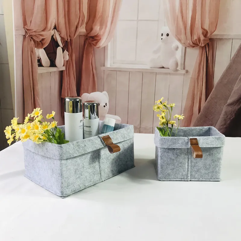 Description Picture 2 of itemNordic Felt fabric Storage Baskets Cosmetics Desktop Organizer Decorative flower basket Kids Toys Sundries Storage Box 화장품 정리