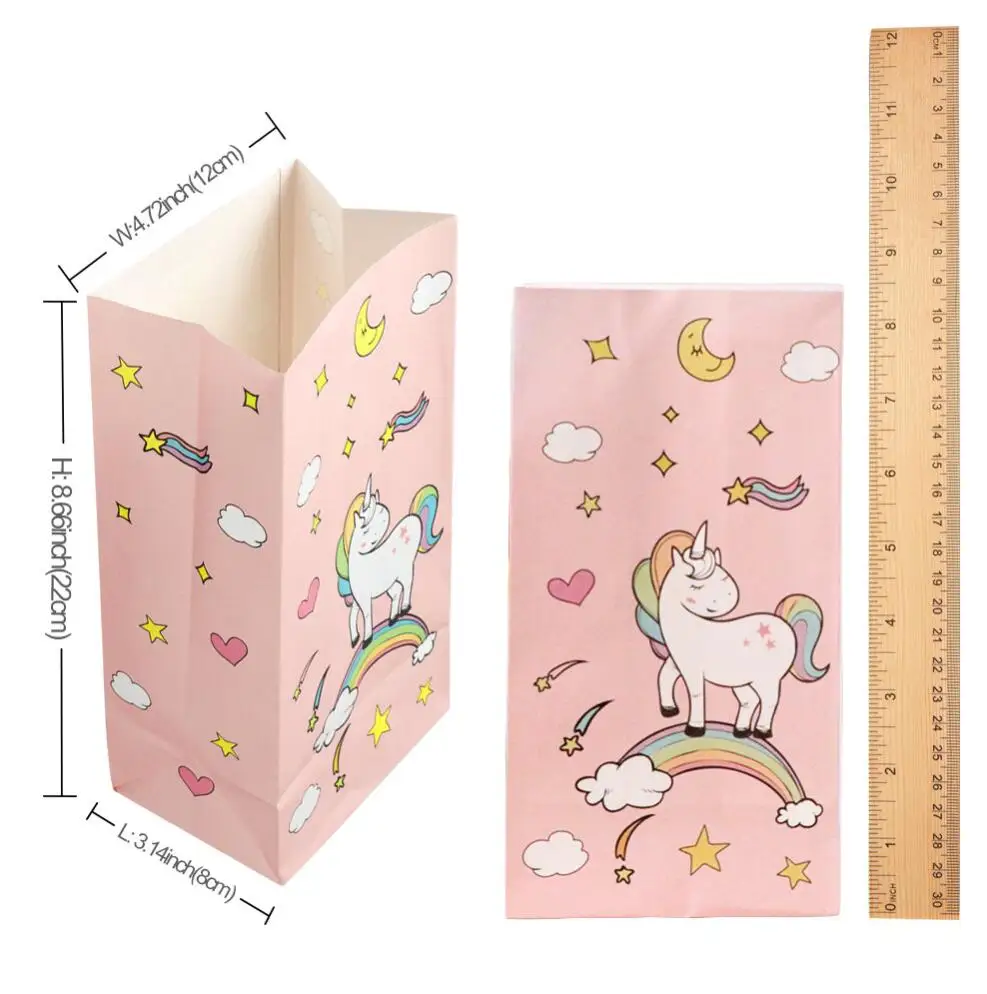 12 Stück Einhorn-Thema, individuell gestaltet, Kraftpapiertüte, Papier-Lebensmittelbeutel für Partyzubehör – Detail 3