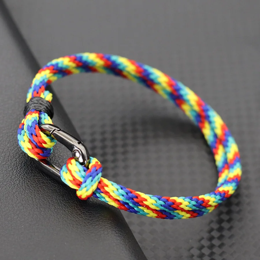 Ethnische handgemachte Seil Armband Männer abnehmbare Bergsteigen Schnalle 4mm Doppelschicht Strand Surfen nautische Wrap Seil Armband – Detail 9