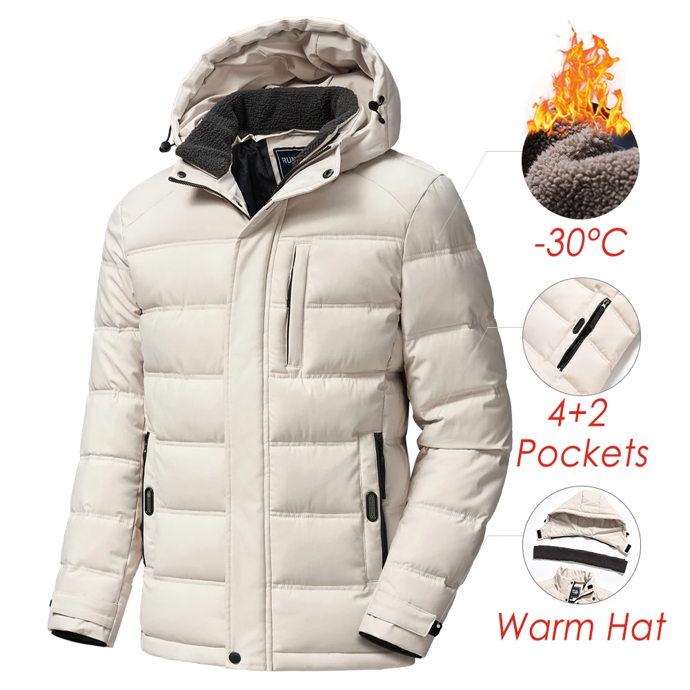 Men Winter New Classic Casual Waterproof Warm Thick Fleece Parkas Jacket Coat Men Autumn Outwear Vintage Hat Pocket Parka parka coat parkas coat